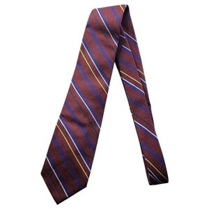 Polo Ralph Lauren Wool Silk Tie Burgundy Stripe Made USA Handcrafted Purple Tag